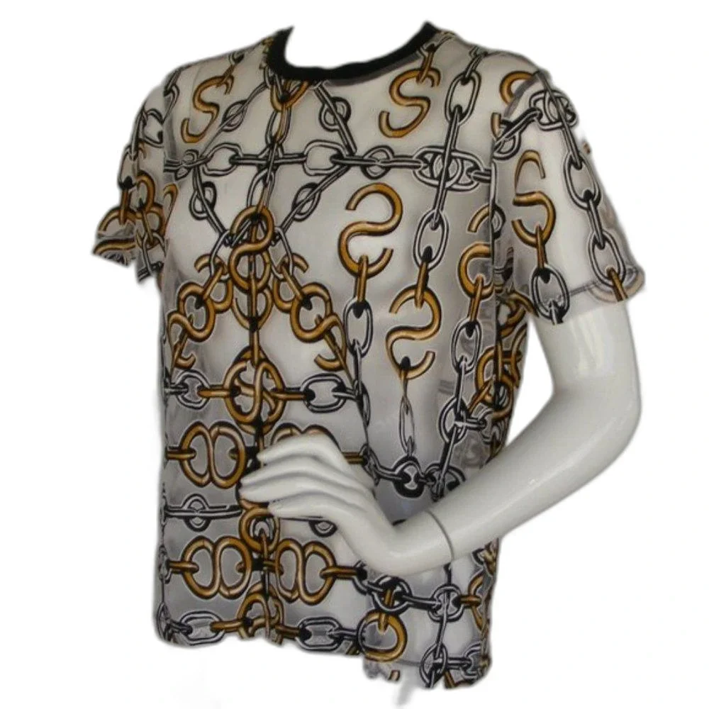ASOS Sheer Tee, 10, Chain print Burnout, Ringer Collar, Short sleeves - Picture 4 of 8